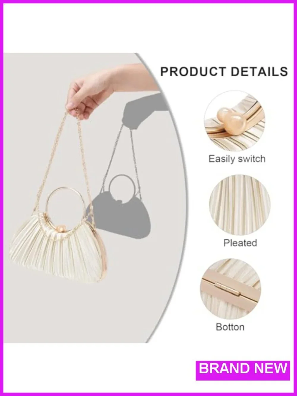 Elegant Pleated Satin Clutch Evening Bag with Pearl Design